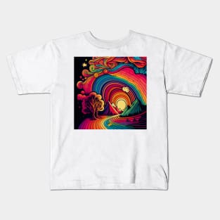 Colorful abstract painting with trees and mountains in the sunset. Kids T-Shirt